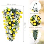 Zeyune 2 Pcs 24 Inches Artificial Lemon Teardrop Wreath Lemon Teardrop Swag Lamb Ears Leaves with Artificial Flower Door Hanging Garland Floral Swag for Front Door Farmhouse Spring Summer Home Decor - Image 2