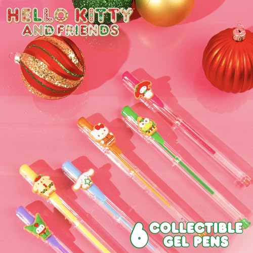 Image of Hello Kitty And Friends Holiday Gel Pens, 6-Pack, Fun Sanrio Pen Toppers Included Featuring My Melody, Hello Kitty, Pompompurin, Keroppi & More, Sanrio Stuff, Cute School Supplies, Stocking Stuffers