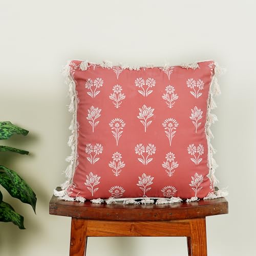 Image of ishro home Premium Cushion Cover Set of 5 | Cushion Cover 16 inch x 16 inch - Soft European Standard Fabric, Frill Design, Machine Washable | (2, Tulip Rust, 16x16 Inch)