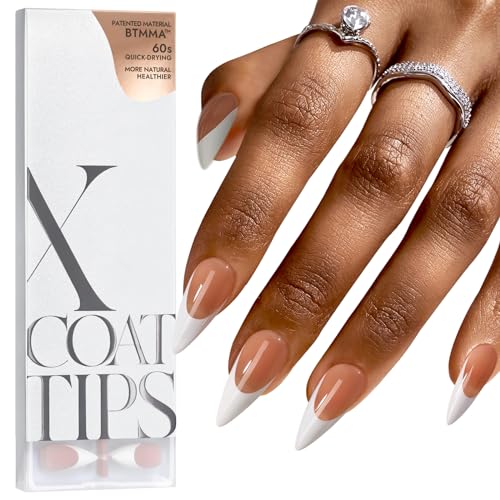 BTArtboxnails French Gel Nail Tips - French Tip Press on Nails Brown Long Stiletto XCOATTIPS, Fake Nails for Nail Art DIY