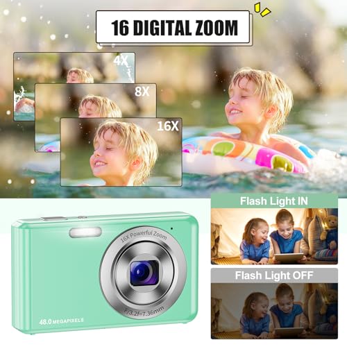 DigitalkameraHD-1080P-Fotokamera-Kompaktkamera-mit-32GB-Karte-48MP-Fotoapparat-24-LCD-16X-Digital-Zoom-Digital-Kamera-fur-Teenager-AnfangerGruner