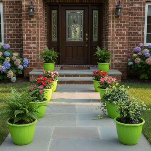 Amazon Brand - Umi Plastic Duro Flower Pot for Gardening, Indoor/Outdoor Planter-Green Durable Gardening Essential Elevate Your Garden (10 Inch) (Pack of 10)