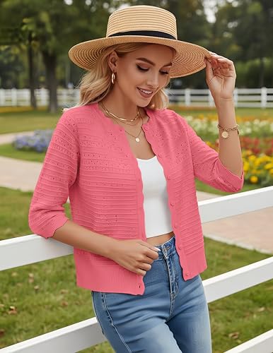 Image of GRACE KARIN Womens 3 /4 Sleeve Cardigan Sweater, Lightweight Cropped Cardigan Trendy, Dressy Casual Crochet Bolero Shrugs