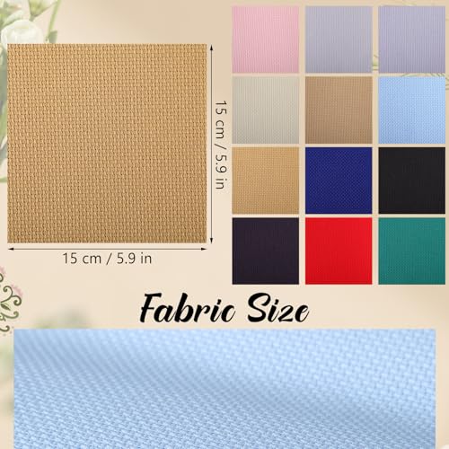 Image of HunnmingRe 12 Pcs Aida Cloth 12 Color 14 Count Cross Stitch Fabric DIY Cross Stitch for Embroidery DIY Handmade Art Craft (5.9 x 5.9 Inch)