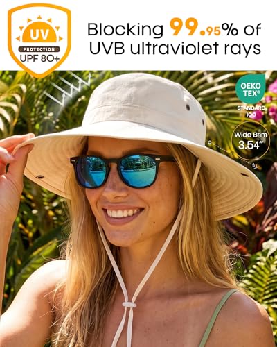 FURTALK Sun Hats for Women Ponytail UPF 80+ Beach Summer Hat Wide Brim Packable Cowboy Hat - Image 2