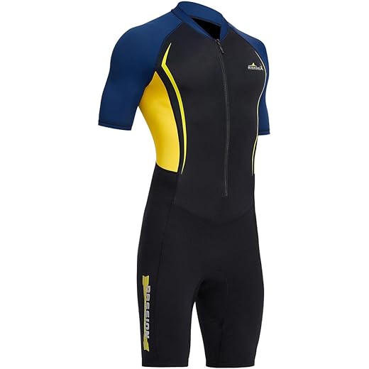 UJEAVETTE Mens Shorty Wetsuit Full Body Front Zip for Surf Spearfishing XL Yellow