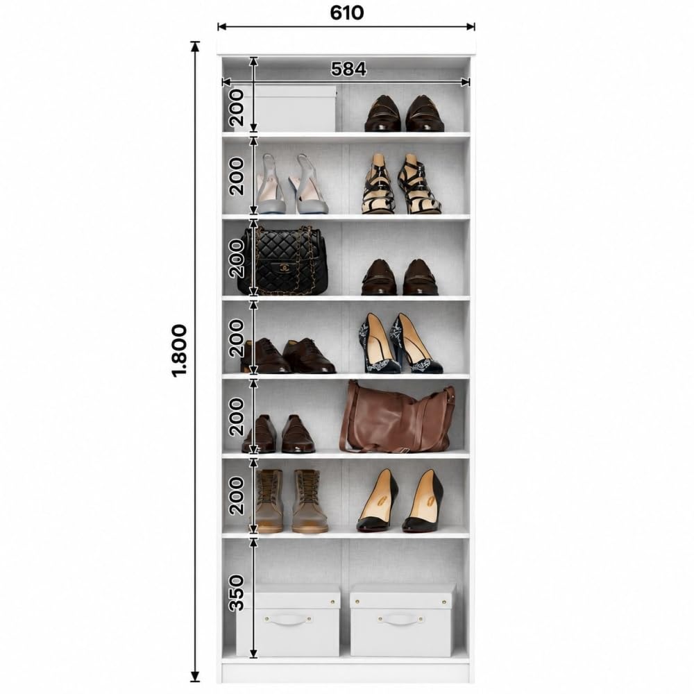 Befara Armario Multifuncional Marga 2 Puertas con 6 Estantes – Blanco 180 cm, Melamina Resistente, Estilo Moderno