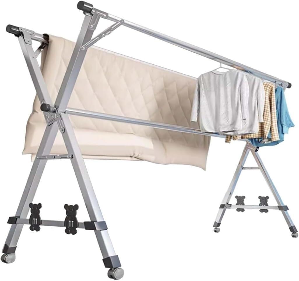 Foldable Space-Saving Clothes Rack Floor-Standing Clothes Rack Tripod Portable Rotating Clothes Rack，Heavy Duty Stainless Steel Laundry Rack, Foldable Clothes Drying Rack for Indoor & Outdoo