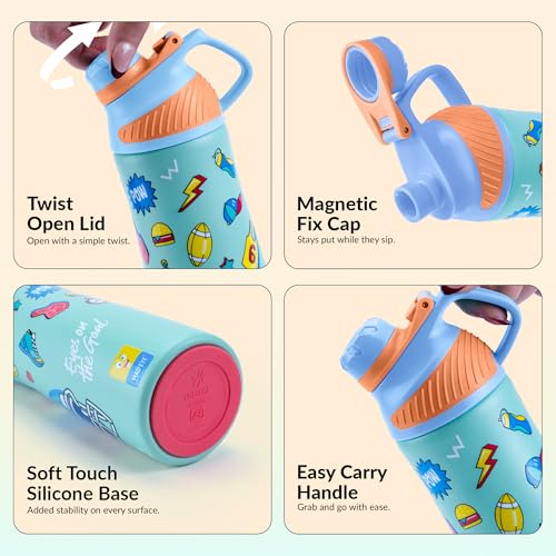 Image of Rabitat ZYLO Personalized 550ml Kids Water Bottle for School | 2-Year Brand Warranty | Magnetic Flip Cap, Leakproof | Triple Insulated Stainless Steel Thermosteel Flask | 24 Hrs Hot & Cold | Mad Eye