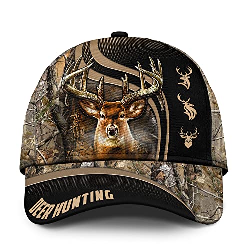 CleveFit Premium American Flag Deer Hunting Classic Cap, Skull Deer Hunting Cap, American Hunter Baseball Cap Brow Brown