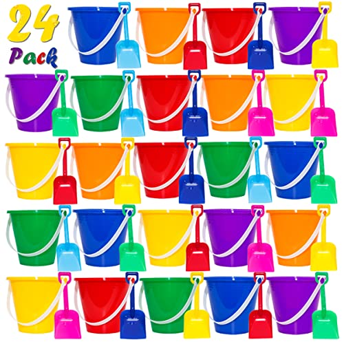 Holady 5.28'' Inch Sand Beach Buckets Pail with Shovels,Sand Bucket Water Pail for Beach Fun Great Summer Party Accessory(24 Bucket+24 Shovels)