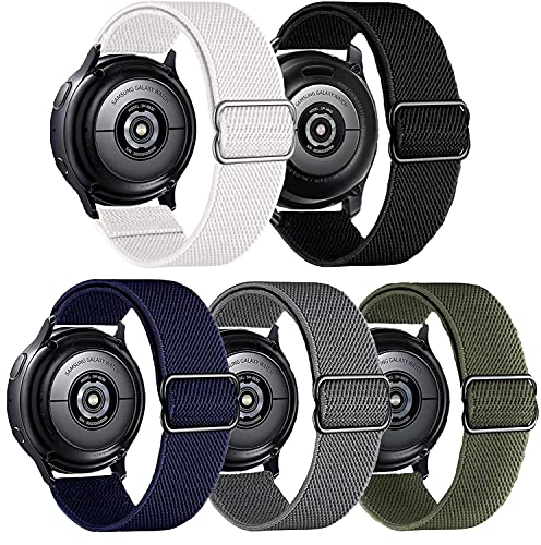 XRHWW 5 Pack 20mm Stretchy Nylon Loop Watch Bands Compatible With Samsung Galaxy Watch Active 2 44mm 40mm/Active 40mm/Galaxy Watch 3 41mm/Galaxy Watch 42mm/Galaxy Watch 4 44mm 40mm / Galaxy Watch 4 Classic 46mm 42mm