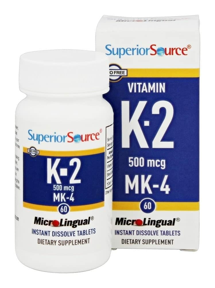 superior source vitamin k2 500 mcg mk-4 - bone strength amp health support supplement - vitamin k supplement aids soft tissue health amp calcium absorption - 60 sublingual dissolving tablets