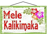 5x8 Green Vintage Style Sign Saying 'Mele Kalikimaka' - Hawaii Inspired Chistmas Holiday Decor for a Hawaiian-Themed Home or Office