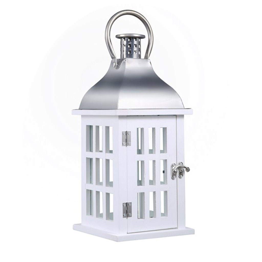 Candelero de Madera Alto para Velas de Pilar y sin Llama. Candelabro con Acabado Desgastado para Boda, Fiesta (Blanco 17,5 cm)