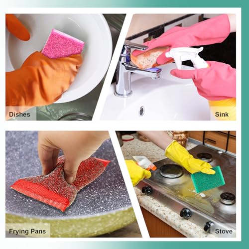 Image of Thyle 24 Pack Steel Wool Scrubber Kitchen Sponges, Heavy Duty Non Scratch Metal Sponges, Reusable Cleaning Scrub Pads for Dishes, Pots, Pans, Sink and Tough Hard Stains (Vibrant Color)