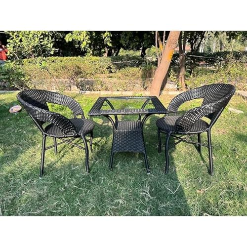 Image of Furniture Designer Patio Chair Set for Garden|| Balcony|| Terrace|| Coffee|| Patio ||Wicker Seating Chair and Table Set Outdoor Furniture (D-12 Black with 2 Chair 1 Table
