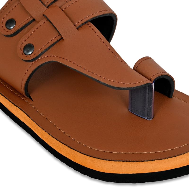 Image of Stylish Flip Flops and Slippers for Men | Comfortable & Lightweight Rubber Chappals Anti-Skid, Durable, Casual Footwear for Home & Outdoor Use (ALL-SWOLTEK-SOLDIER-TAN-2727 PT)