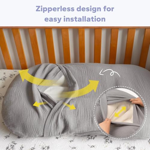 Image of FUNUPUP Muslin Baby Lounger Cover Only, Grey | 100% Muslin Cotton Soft Breathable Easy On /Off Envelope Closure Machine Washable Easy-Clean Protector Neutral Colors