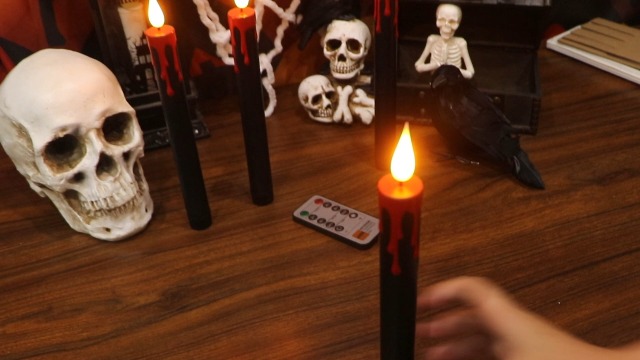 Image of Halloween LED Flameless Taper Candles Battery Operated with Remote Timer