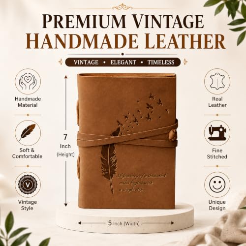 Image of CAVALO - Be Unique Leather Diary Embossed With Leaf of Tree & a Quote Antique Handmade Leather Bound Diary cum Notepad for Men and Women Plain Paper of 5x7 Inch Size 240 Pages Perfect for Travel Diary