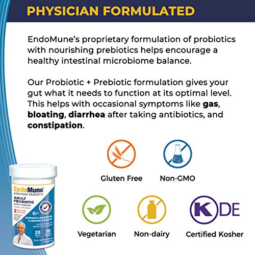 Endomune Advanced Adult Multi-Strain Probiotic Supplement With Prebiotic | 10 Strains, 30 Billion Cfu | Physician Formulated (60-Count) #TOP6