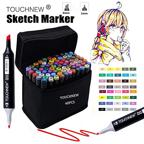 TOUCHNEW 40 Farbige Stift Fettige Mark Farben Permanent Marker Set,Sketch Graffiti Verdoppelt Spitzt Manga Stifte Set Kunst Sketch Marker Pens für Drawing Kunstler Manga Studenten