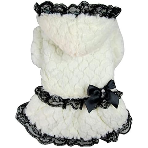 SELMAI Princess Dog Dress Fleece Coat Small Dog Hoodies Winter Clothes for Pets Lace Trim Yellow L Cover