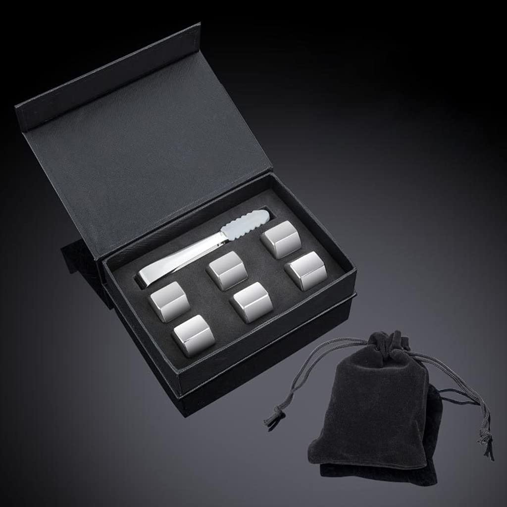 Kalttoy Men's Gift Box (Hexagon) 6 Pcs Stone Stainless Steel Metal Ice Cubes Ice Cubes Stone Beverage Cooler ' S Tongs Gift Stainless Steel Cube Trays