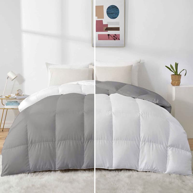 Razzai 500 GSM Winter Comforter Premium Collection Quilted Revesible Comforter (90" x 90" Inches/228cm x 228cm) - Queen Size | Silver/White
