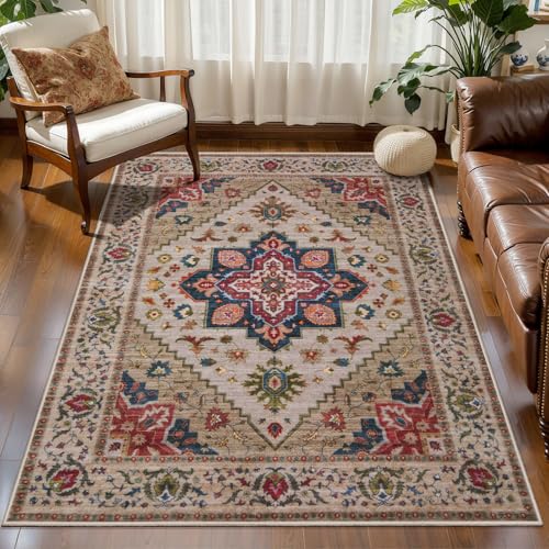 Image of Tangsoo Vintage 3x5 Rugs, Washable Non Slip Accent Rugs for Entryway Beige