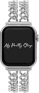 My Pretty Strap Double Chain Band Compatible with Apple WATCH SE Series 8 7 6 5 4 3 2 1, 38/40/41mm or 42/44/45/49mm for Women (42MM / 44MM / 45MM / 49MM, Silver Gem)