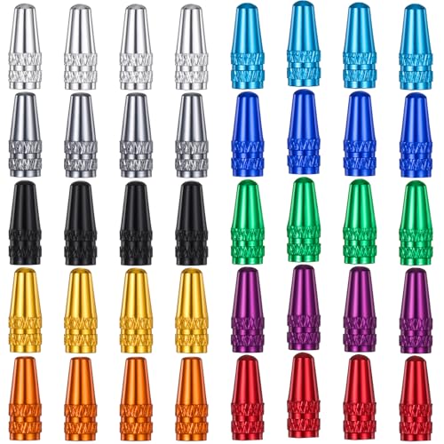 40 Pieces Presta Valve Caps 10 Colors Bike Valve Cap Aluminum Presta Valve Cover for Presta/French Valves Bike Tire Caps MTB Road Racing Bicycle Hybrid Bike Fat Bike E-Bike Rocket Style