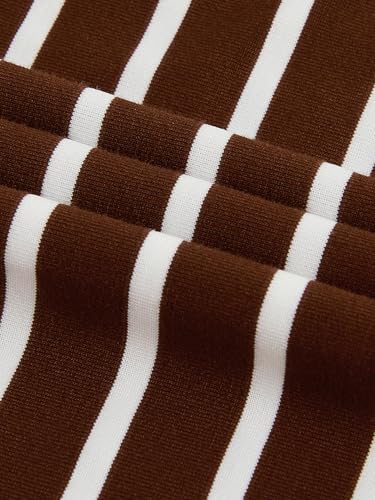 Image of Milumia Women's Elbow Patch Striped High Low Top T-Shirt White and Brown Large