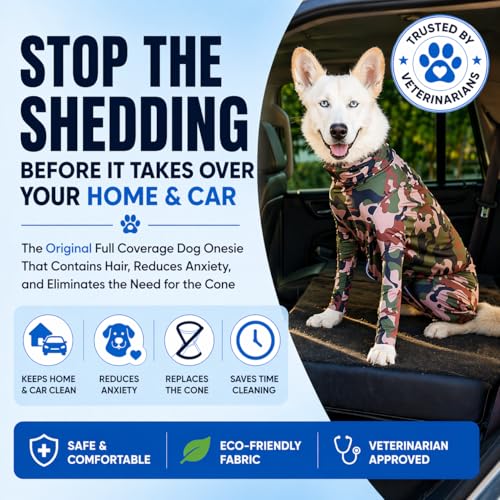 Image of Shed Defender Original Dog Onesie for Shedding Control - Seen on Shark Tank, Lightweight Breathable Dog Suit, Bodysuit for Dogs, Recovery Suit, Anxiety Relief, Full Coverage, Easy On /Off, Dog Jumpsuit
