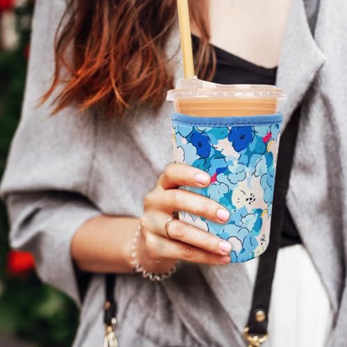 Image of Reusable Insulated Neoprene Iced Coffee Cup Sleeve, Durable Drink Sleeve for Cold Beverages, Beverage Holder for Iced Coffee (Misty Blossom)