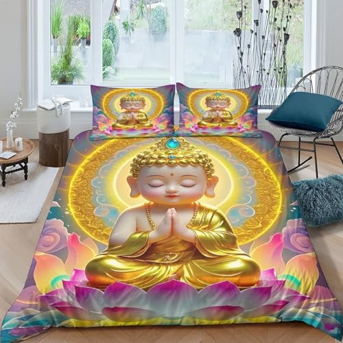 Housse de couette Bouddha 220x240 en microfibre douce avec fermeture éclair pratique - 2