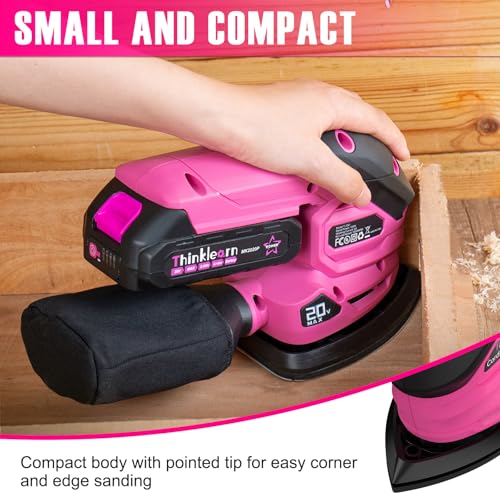 Cordless Detail Sander - 20V Electric Hand Sander with 22Pcs Sandpapers, 12000 RPM Mouse Sander with Dust Bag, Compact Palm Sander Tool for Woodworking, 2.0Ah Battery and Charger Included - Image 7
