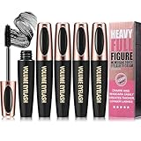 4 Pack 4D Silk Fiber Lash Mascara, Waterproof Smudge-proof Thickening Black Mascara for Natural Lengthening, Long Lasting & No Clumping
