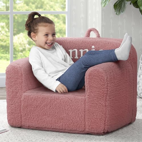 Image of Delta Children Personalized Sherpa Cozee Chair - Customize with Name - Foam Kids Chair for Ages 18 Months and Up, Rose