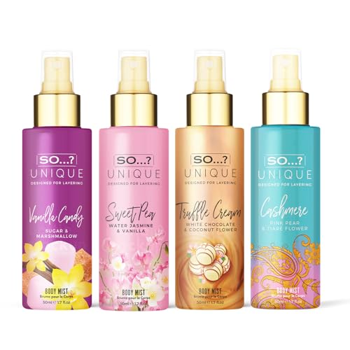 So…? Unique Mini Mist Womens Gift Set with Vanilla Candy, Sweet Pea, Truffle Cream, & Cashmere, Body Mist Fragrance Spray Set (4 x 50ml.) - Image 3