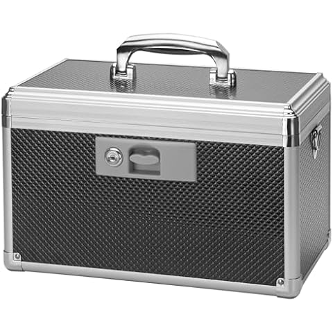 Vilcjson Locking Medicine Box - Childproof Medication Lock Box, Storage Box with Portable Tray & Shoulder Strap, Safe Lockable Organizer, Lockbox for Pills & Personal Items, 13.4x7.6x8.2 Inches Black Cover