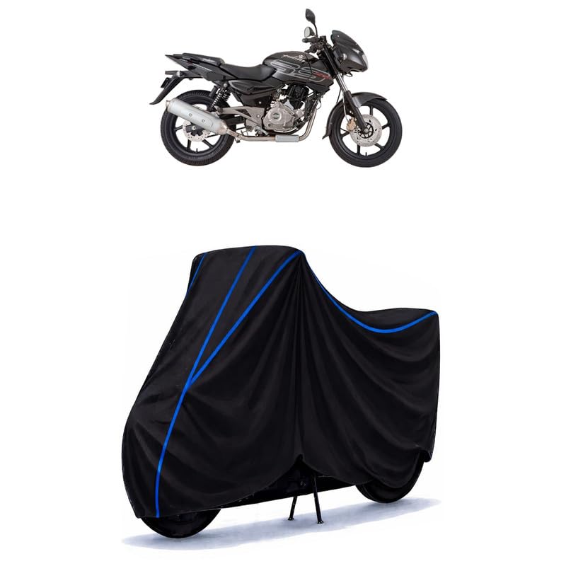 Image of Bajaj Pulsar 220 SS Bike Cover Water Resistant Universal Motorcycle Rain | Heavy Duty UV Protection, Dust, Scratch Indoor Outdoor All Weather with Black Blue Piping Elastic
