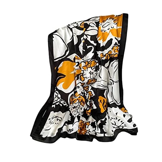 WEIGEER Silk Scarf Women Écharpe en soie pour femmes Foulard en mousseline Bufanda Chiffon Shawl Panuelo de seda Stain Neckerchief Head Wraps Beach Shawl Vintage Painting pañuelo de gasa (Negro)