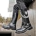 LMUIPMAA Men's PU Leather Motorcycle Long Boots Fashion Punk Rock Boots Retro Metal Chain Lace Up Mid-Calf Boots,Black,11