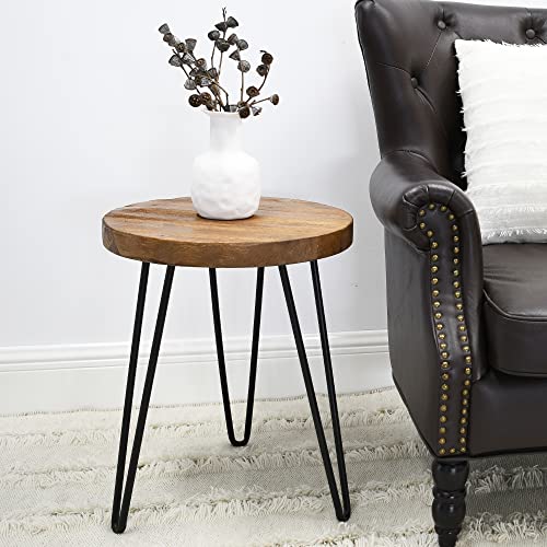 Warmaxx Round Reclaimed Pine Wood Side Table 15"X15"X20"H Accent Stools Vintage Wooden Slab Coffee Live Edge Tables Solid Rustic Plant Stands End Tables For Living Room Patio Bedroom Nightstand #TOP7