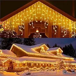 Cascata 400 Leds 10m Fio Branco Luzes fixas com conectores macho e fêmea decoração de Natal Festas Casamentos (Branco Quente 220V)
