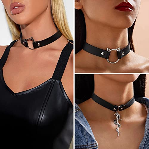 HAIAISO 6-9pcs Leather Punk Goth Choker Necklace with Love Heart Spikes, Adjustable Pu Collar for Women2