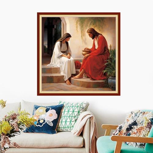 Image of Foxdiviy Stamped Cross Stitch Kits Full Range of Embroidery Needlework Starter Kits for Beginners Adults 11CT Embroidery Patterns Art Crafts DIY Needlepoint Kits-Jesus Preaching 18x18 inch