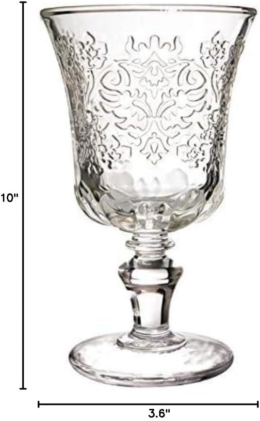 La Rochere Amboise Stemmed Drinking Glasses Set of 6 – Water, Juice, or Wine Glasses – Dishwasher-Safe Cocktail Glasses – Embossed, Elegant Glassware Sets – Sturdy Glass Cups Set (9 oz)